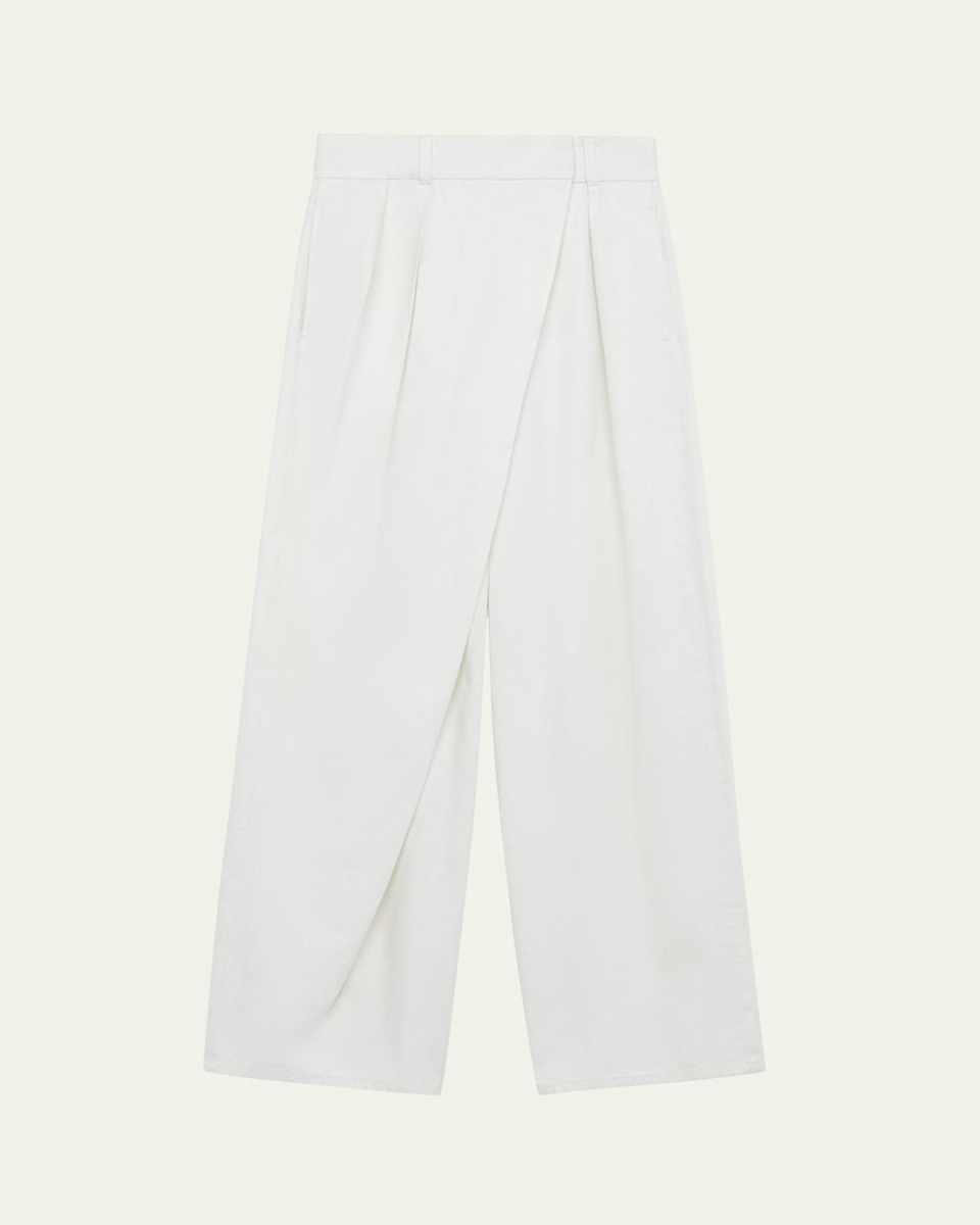 Pleated Wrap Wide-Leg Jeans